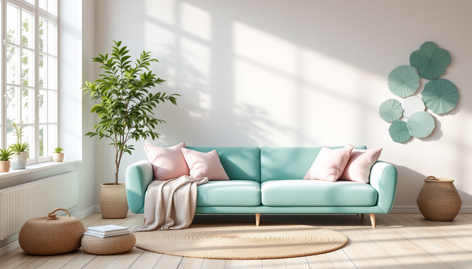 Phong khach hien dai voi sofa mau pastel don gian thanh lich