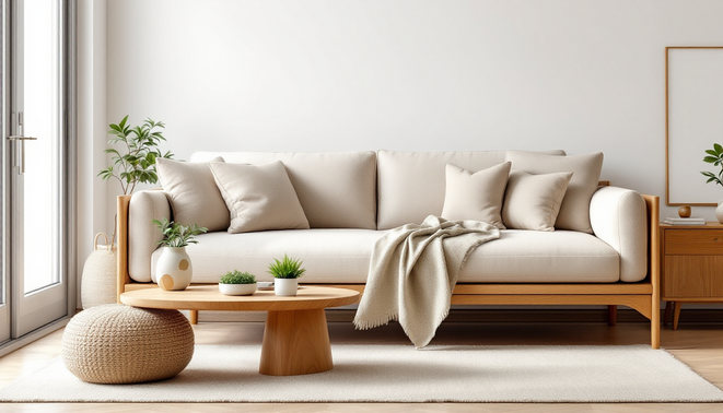 phong khach hien dai voi sofa go tu nhien va ban tra