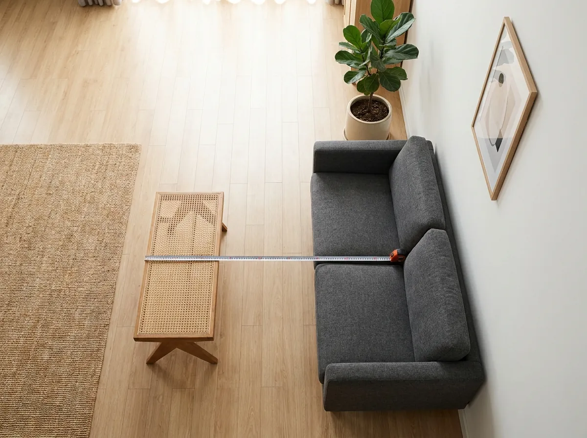 đo kích thước phòng khách bằng thước dây trước khi mua sofa