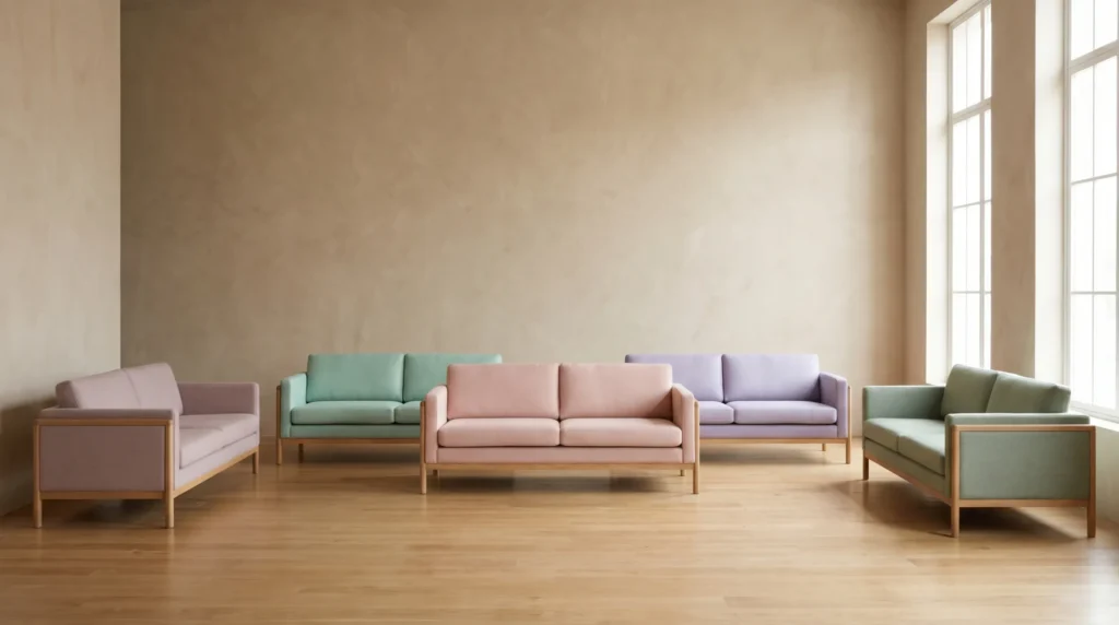 5 tông sofa màu pastel hot 2026: hồng tro, xanh mint, hồng phấn, tím nhạt, sage