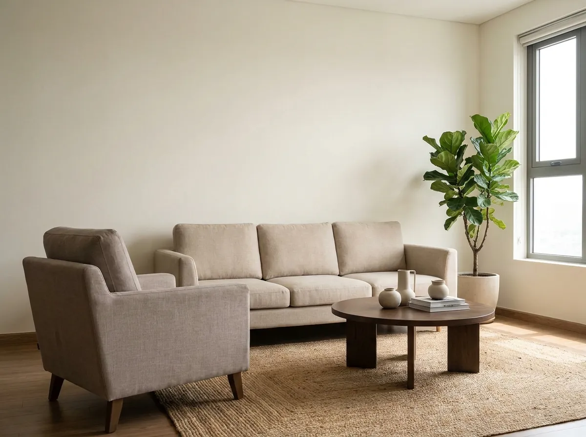 Sofa kê lưng sát tường tạo thế Tựa Sơn trong phòng khách