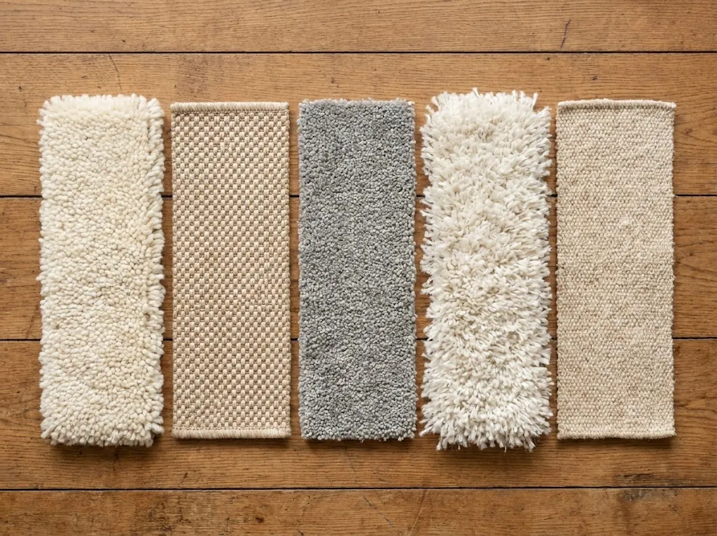 So sánh kết cấu 5 chất liệu thảm phổ biến: len, polypropylene, polyester, shaggy, cotton