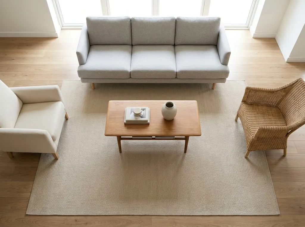Cách đặt thảm 2x3m dưới sofa băng 3 chỗ trong phòng khách