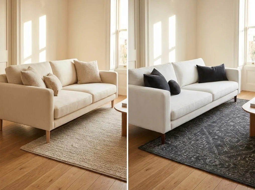 Hai cách phối màu thảm với sofa: cùng tông và tương phản