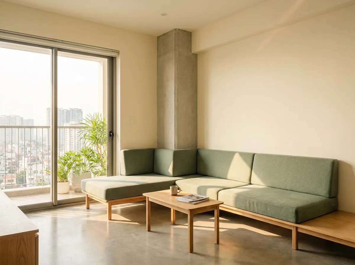 Sofa đa năng đặt may theo số đo vừa khít cột nhà trong căn hộ chung cư