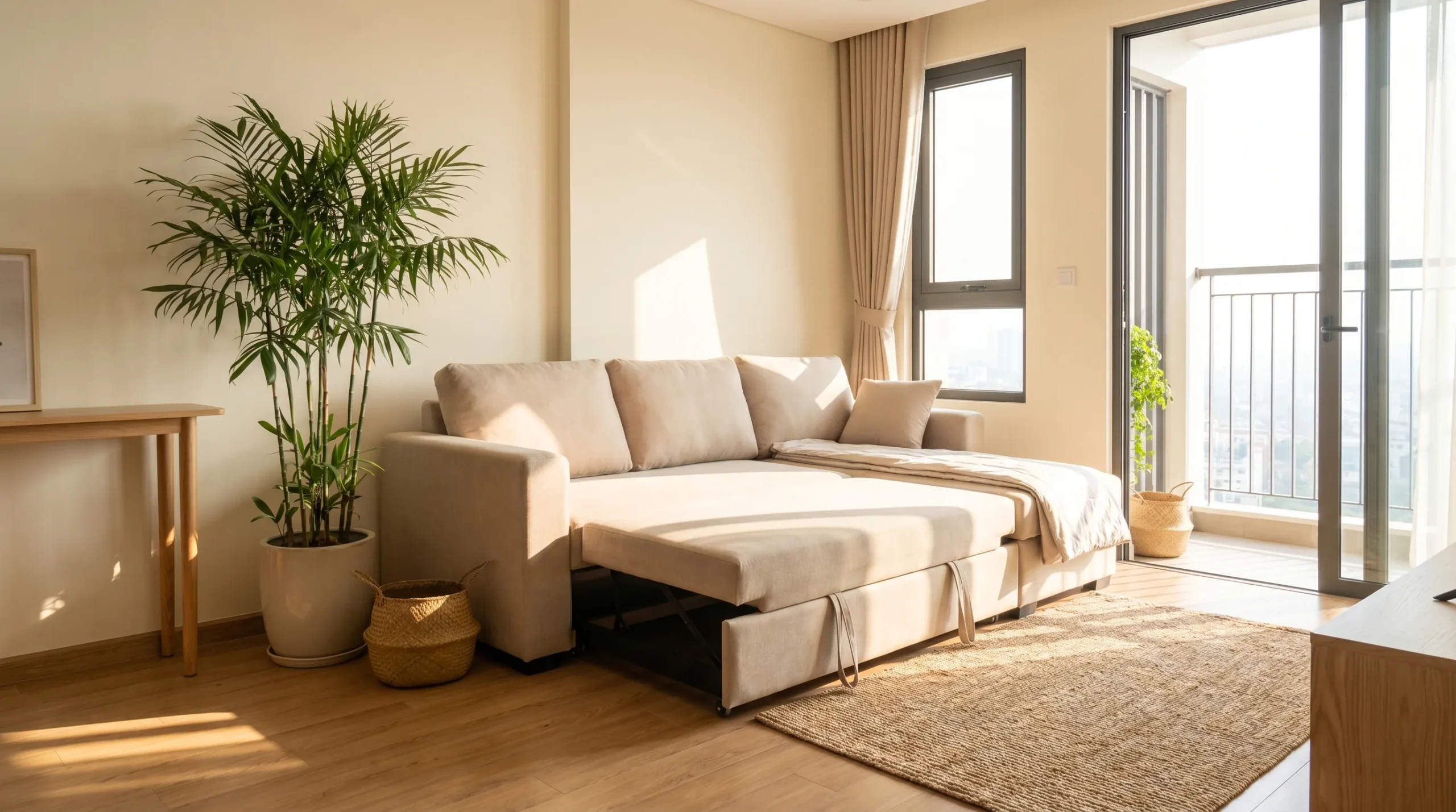 Sofa đa năng kiểu sofa giường trong căn hộ chung cư hiện đại tại TPHCM