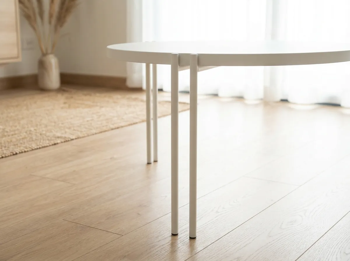 Chân bàn trà kim loại mảnh màu trắng thể hiện sự trung thực của vật liệu