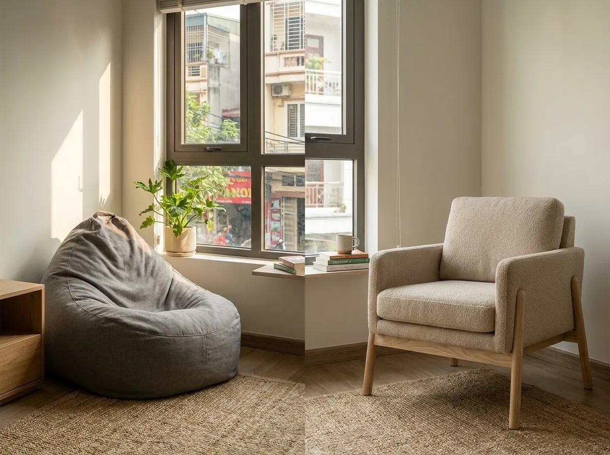 So sánh ghế sofa lười và ghế sofa đơn khung gỗ