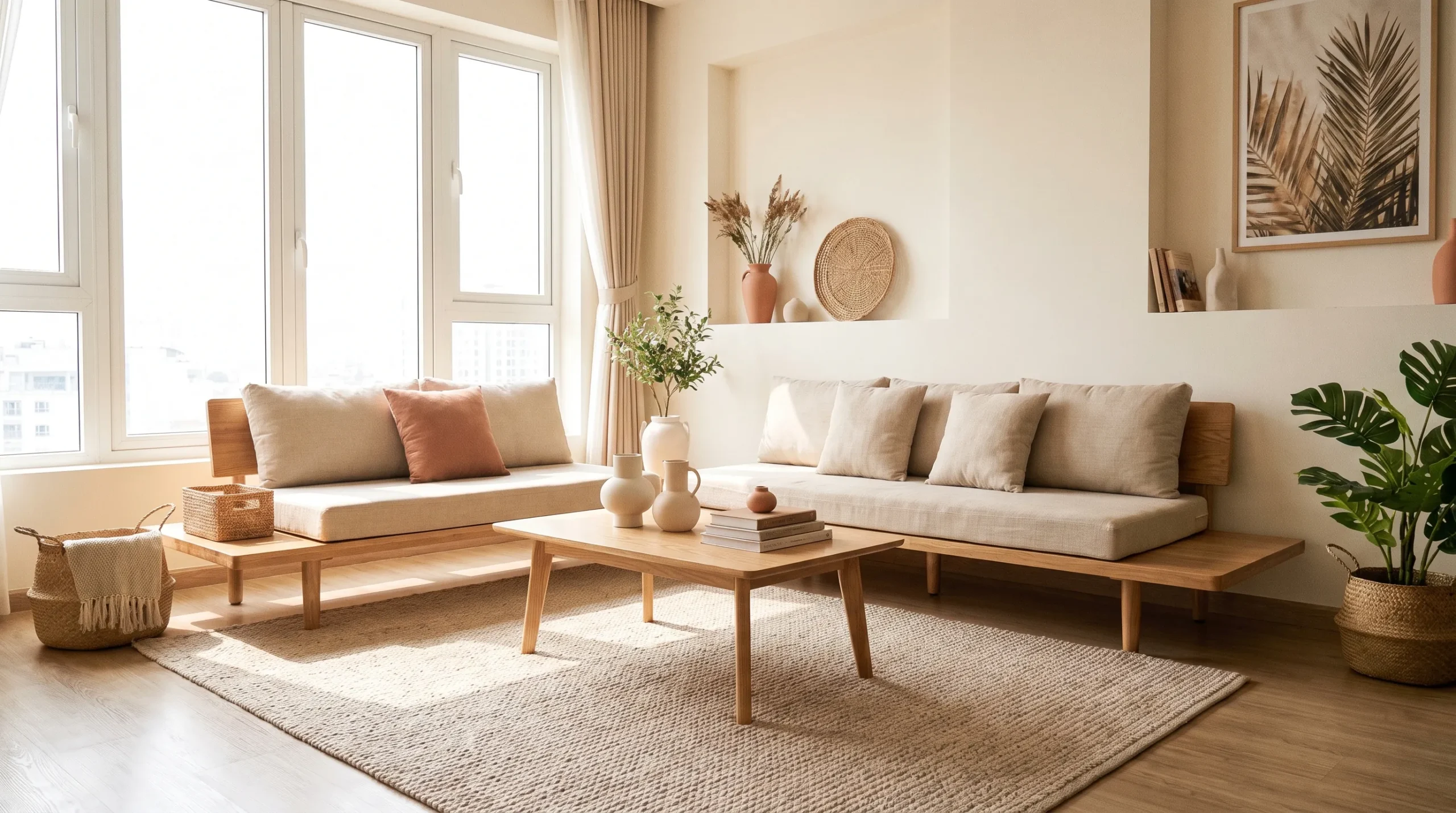 Thảm phòng khách kích thước 160 x 230 cm trải trong không gian sofa hiện đại